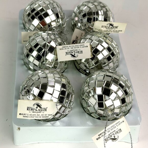 NIB set of 6 Kurt S. Adler Mirrored Disco Ball Ornaments 1980s - Picture 3 of 6